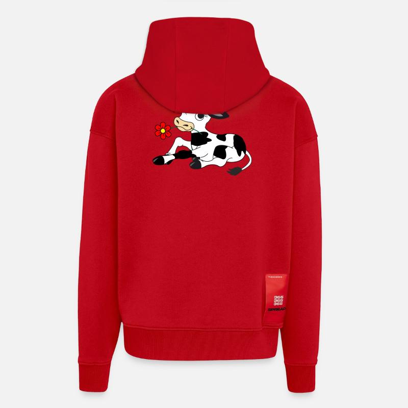 Veau avec fleur dans la bouche - Veste à capuche bio épaisse oversize fabriqué en UE - rouge