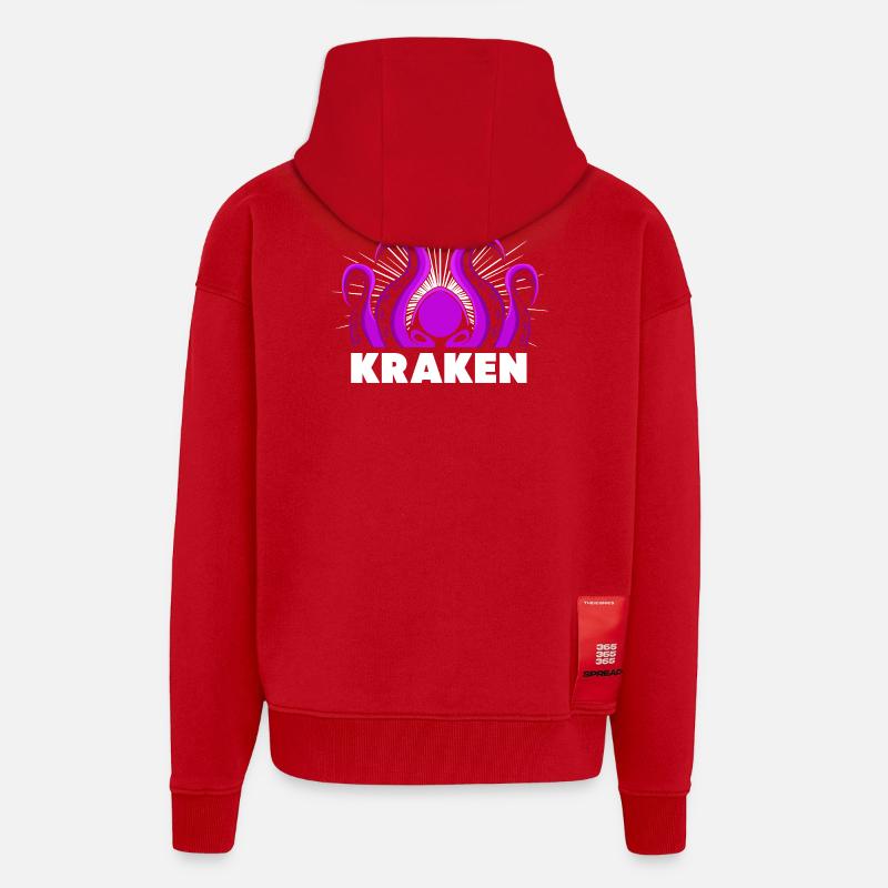 Pieuvre Pieuvre Pieuvre Pieuvre Pieuvre - Veste à capuche bio épaisse oversize fabriqué en UE - rouge