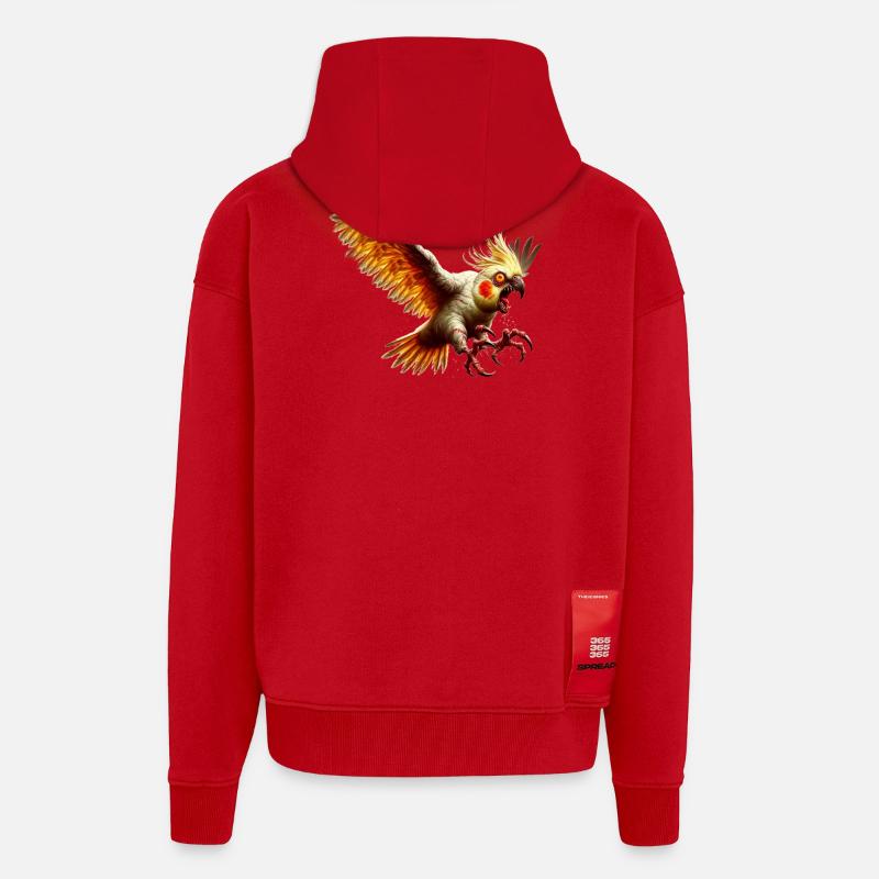 Oiseau maléfique - Calopsitte (14) - Veste à capuche bio épaisse oversize fabriqué en UE - rouge
