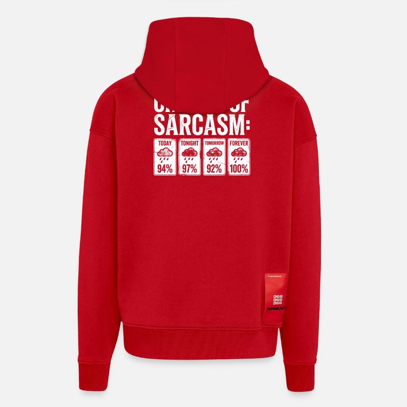 Affichage météo de probabilité sarcasme - Veste à capuche bio épaisse oversize fabriqué en UE - rouge
