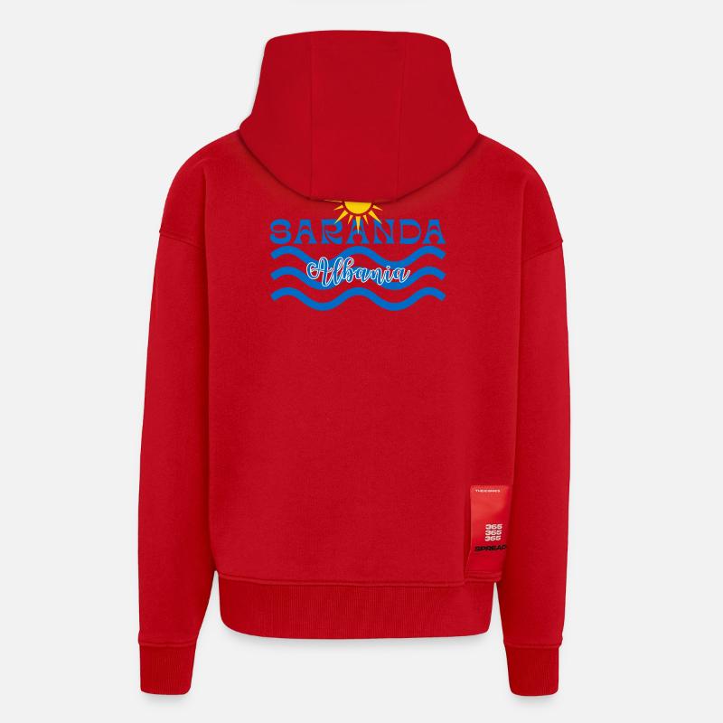 Saranda Albania Sun Waves - Veste à capuche bio épaisse oversize fabriqué en UE - rouge