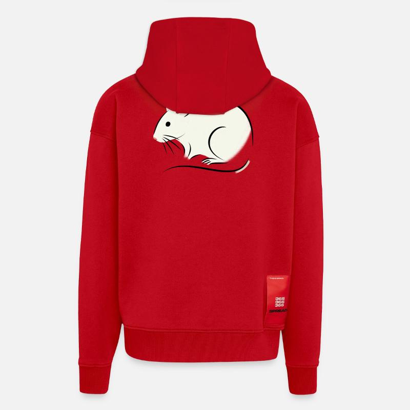 rat blanc - Veste à capuche bio épaisse oversize fabriqué en UE - rouge
