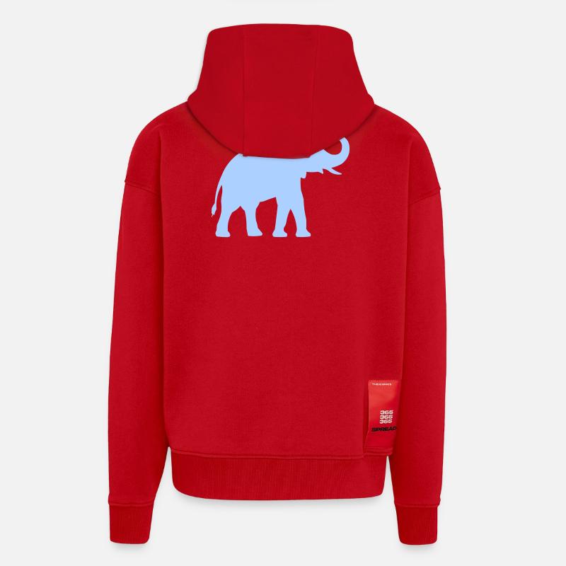 Contour de l’éléphant bleu - Veste à capuche bio épaisse oversize fabriqué en UE - rouge
