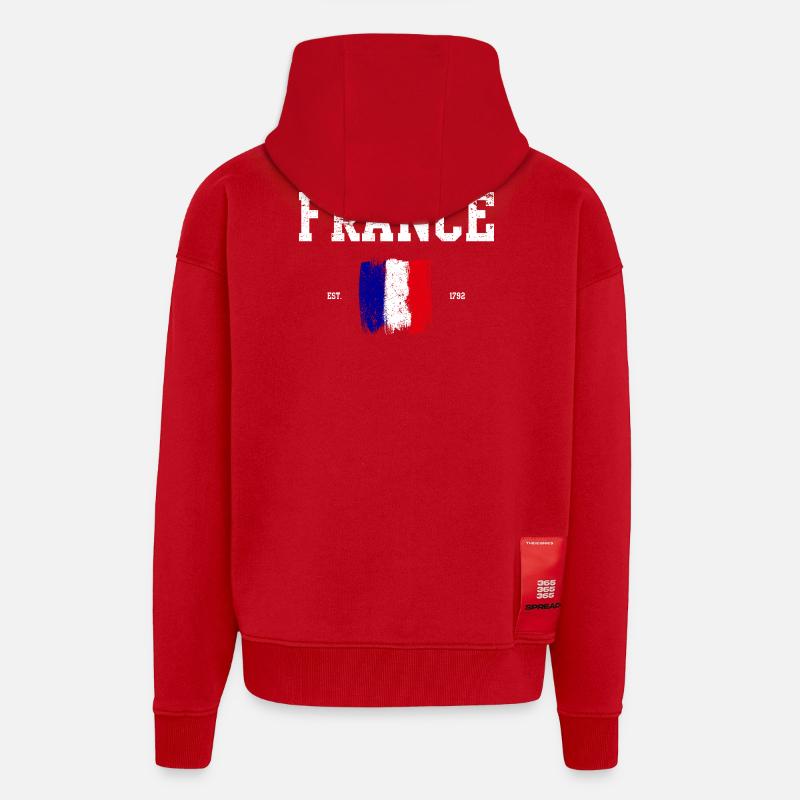 Drapeau français Traits de peinture Design - Veste à capuche bio épaisse oversize fabriqué en UE - rouge