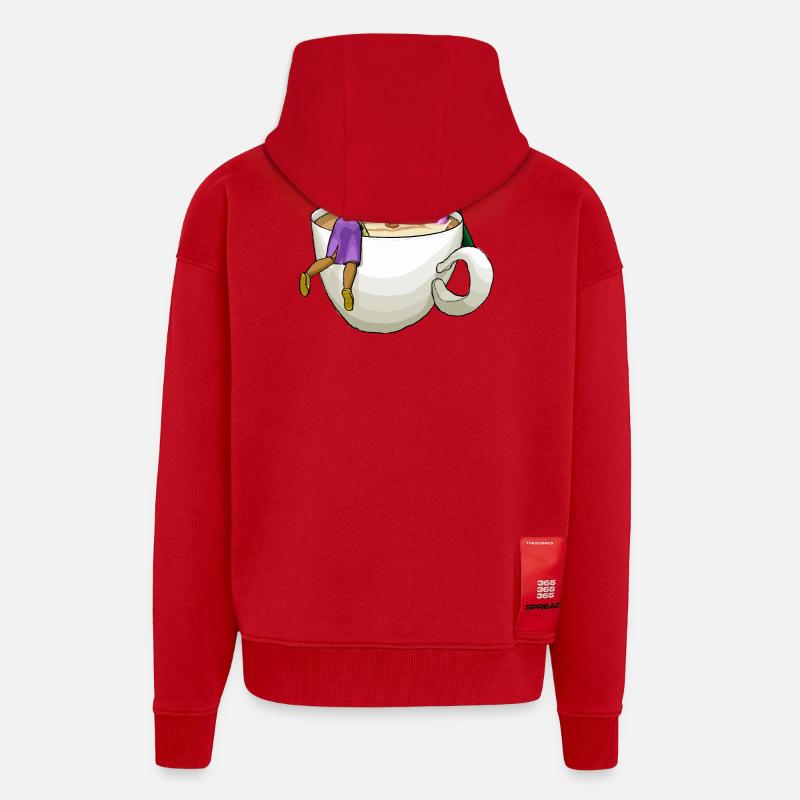 L’heure du café - Veste à capuche bio épaisse oversize fabriqué en UE - rouge