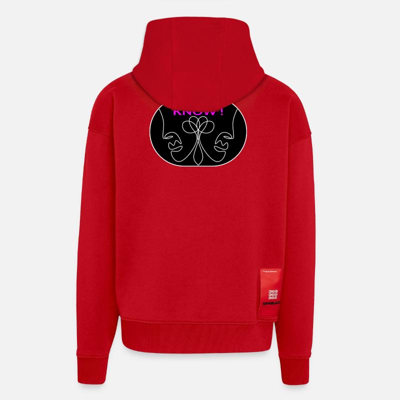Visage d’art au trait - FLOU - Veste à capuche bio épaisse oversize fabriqué en UE - rouge