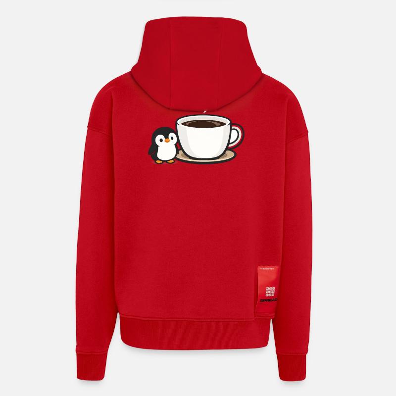 Kaffeepinguin mit Tasse Design - Zip Hoodie - made by SPREAD - Rot