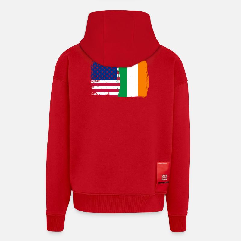 Fusion de drapeaux : étoiles et trèfle - Veste à capuche bio épaisse oversize fabriqué en UE - rouge