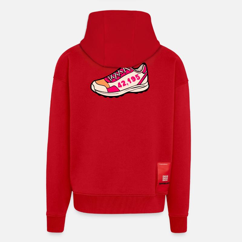 Chaussures de marathon à pied Course - Veste à capuche bio épaisse oversize fabriqué en UE - rouge