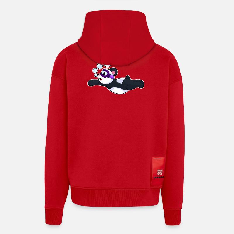 Lunettes de natation Panda Été - Veste à capuche bio épaisse oversize fabriqué en UE - rouge