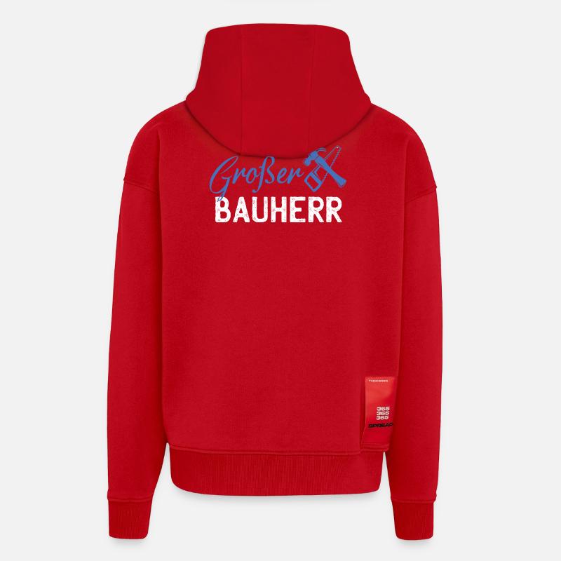 Graphismes de bâtiments GrafBen Builder - Veste à capuche bio épaisse oversize fabriqué en UE - rouge