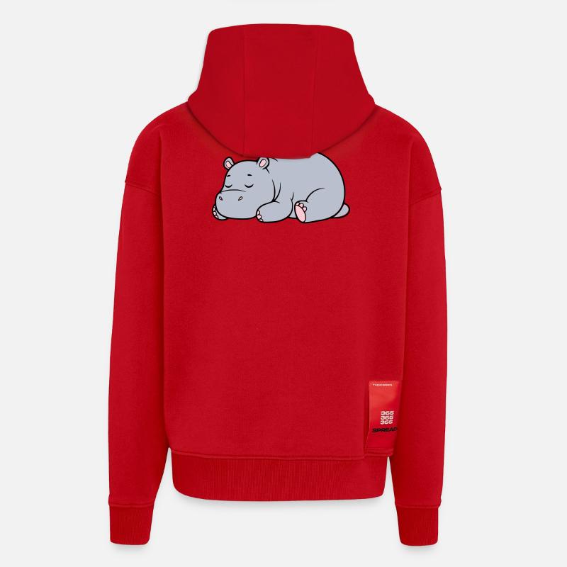 Sleeping Hippopotamus Tired Lazy Vector - Zip Hoodie - made by SPREAD - red