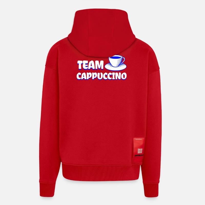 Team Cappuccino - Cool Coffee Design - Veste à capuche bio épaisse oversize fabriqué en UE - rouge