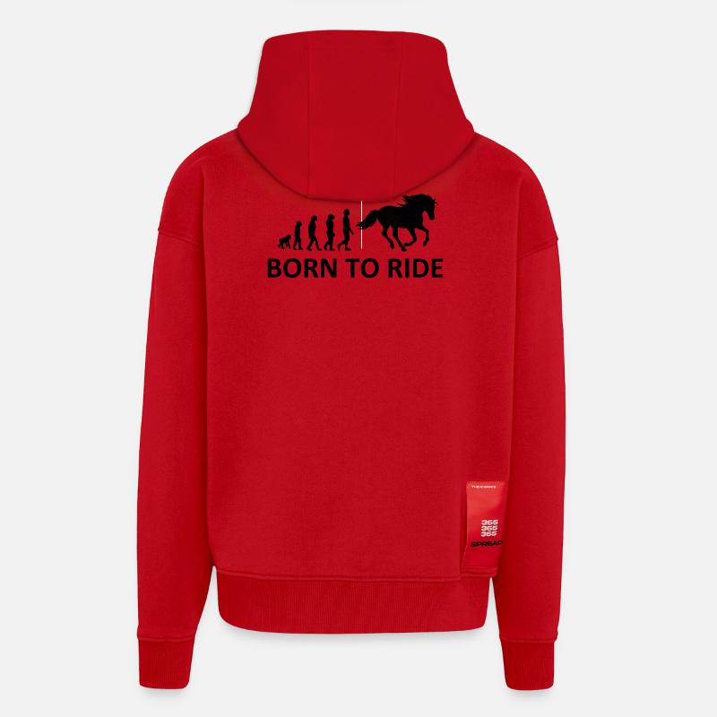 Né pour monter à cheval - Veste à capuche bio épaisse oversize fabriqué en UE - rouge