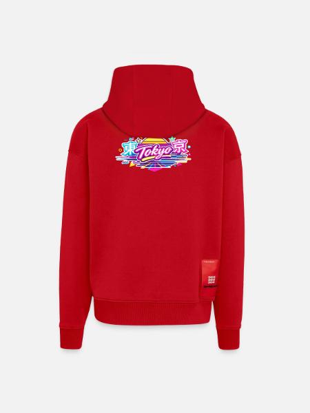 Tokyo Neon - Veste à capuche bio épaisse oversize fabriqué en UE - rouge