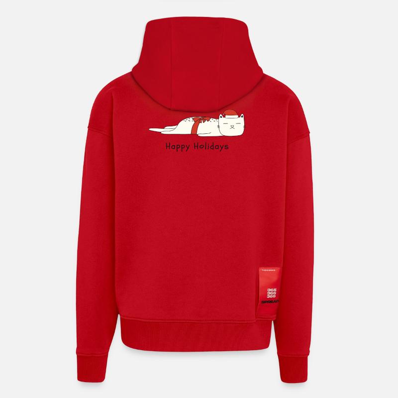 Drôle de chat Noël - Veste à capuche bio épaisse oversize fabriqué en UE - rouge