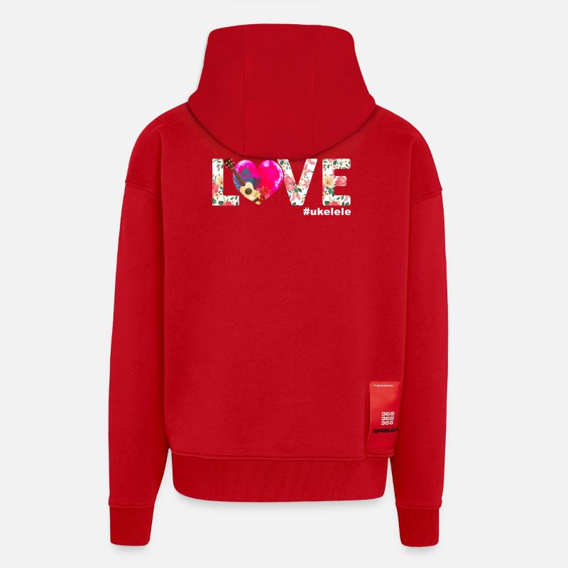 Ukulélé hawaïen Ukulélé Love - Veste à capuche bio épaisse oversize fabriqué en UE - rouge