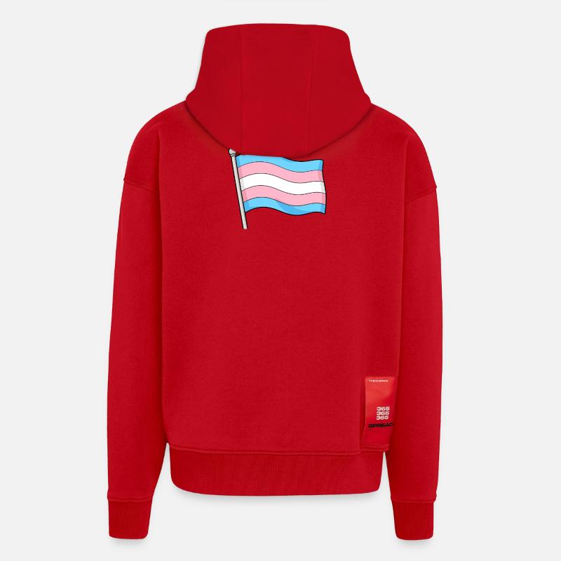 Drapeau Transgenre Pastel Wave - Veste à capuche bio épaisse oversize fabriqué en UE - rouge