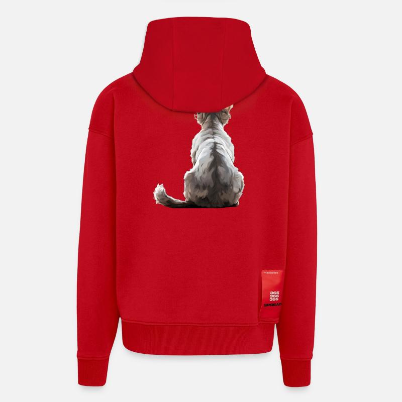 Devon Rex - Veste à capuche bio épaisse oversize fabriqué en UE - rouge