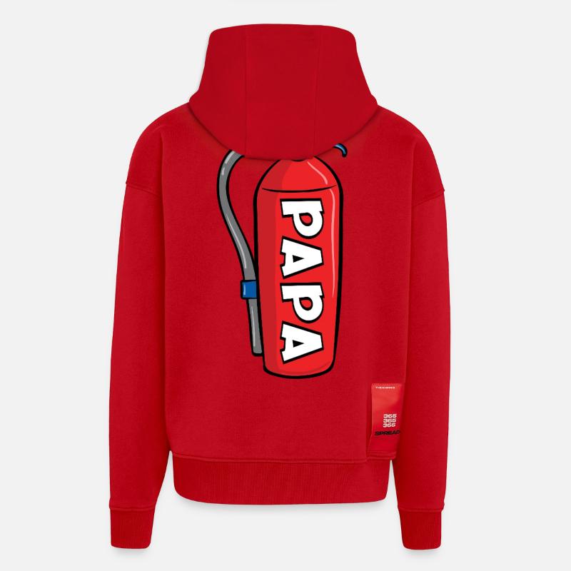 Annonceur du bébé - Papa pompier - Veste à capuche bio épaisse oversize fabriqué en UE - rouge