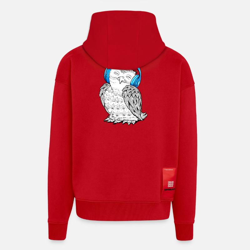 Eule mit Kopfhörern - Zip Hoodie - made by SPREAD - Rot