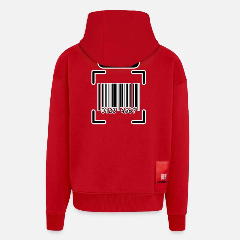 SCAN ME code-barres Funny Design - Veste à capuche bio épaisse oversize fabriqué en UE - rouge