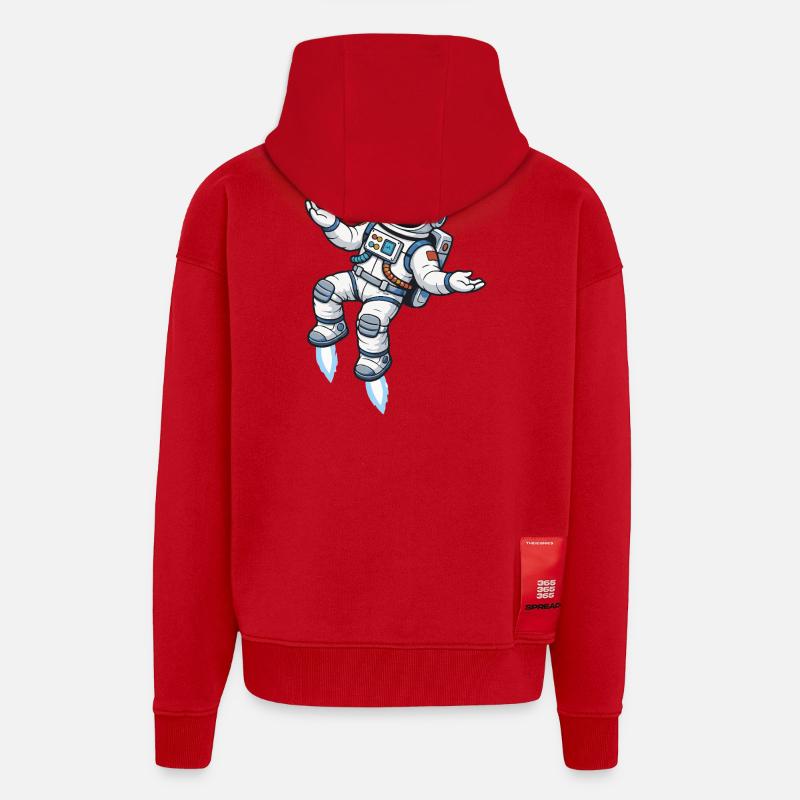 Schwebender Comic Astronaut mit Raketenantrieb - Zip Hoodie - made by SPREAD - Rot