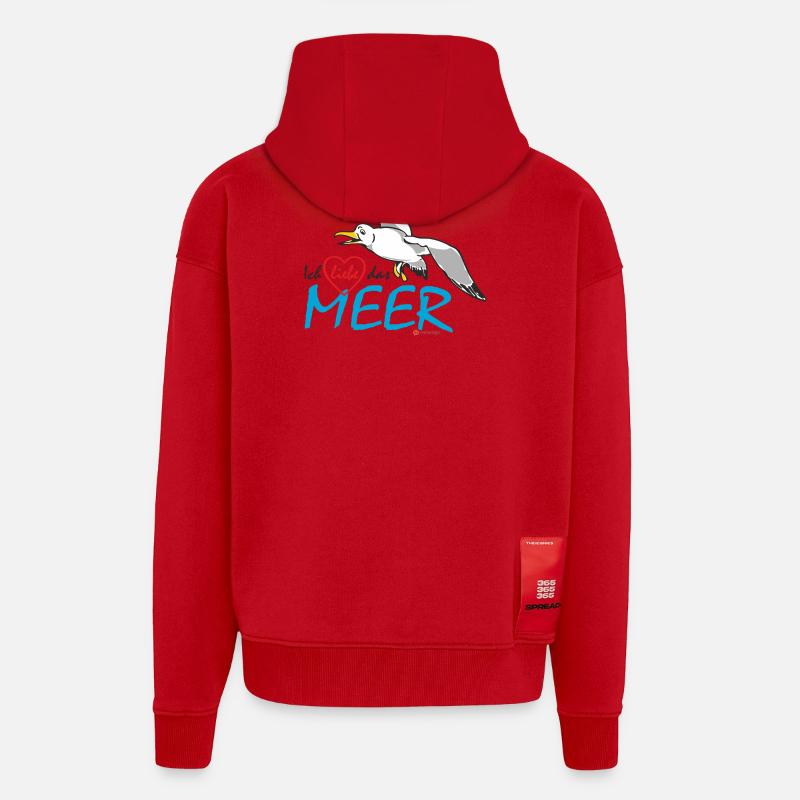 Möwe, Ich liebe das Meer - Zip Hoodie - made by SPREAD - Rot