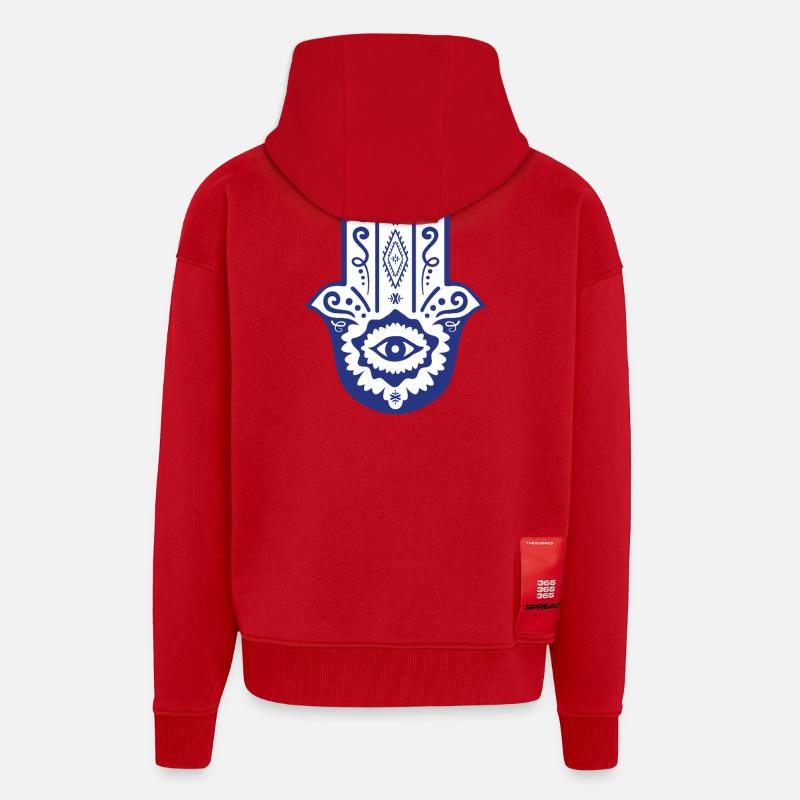 Main de Fatma par Helfspawn - Veste à capuche bio épaisse oversize fabriqué en UE - rouge