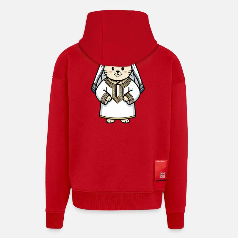 chat arabe - Veste à capuche bio épaisse oversize fabriqué en UE - rouge