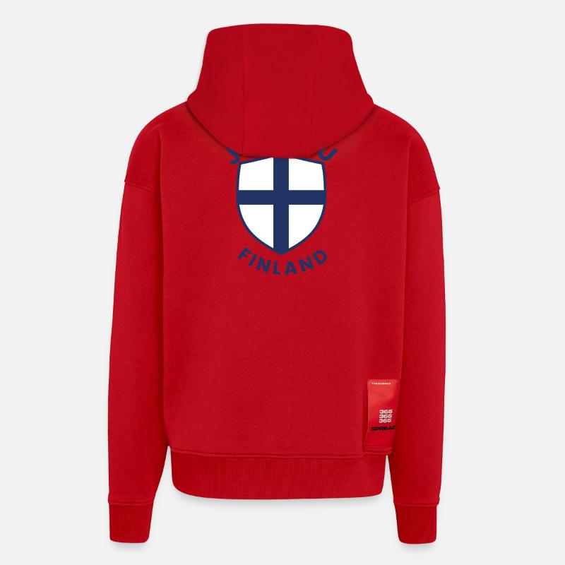 Bouclier Joensuu Drapeau de Finlande - Veste à capuche bio épaisse oversize fabriqué en UE - rouge