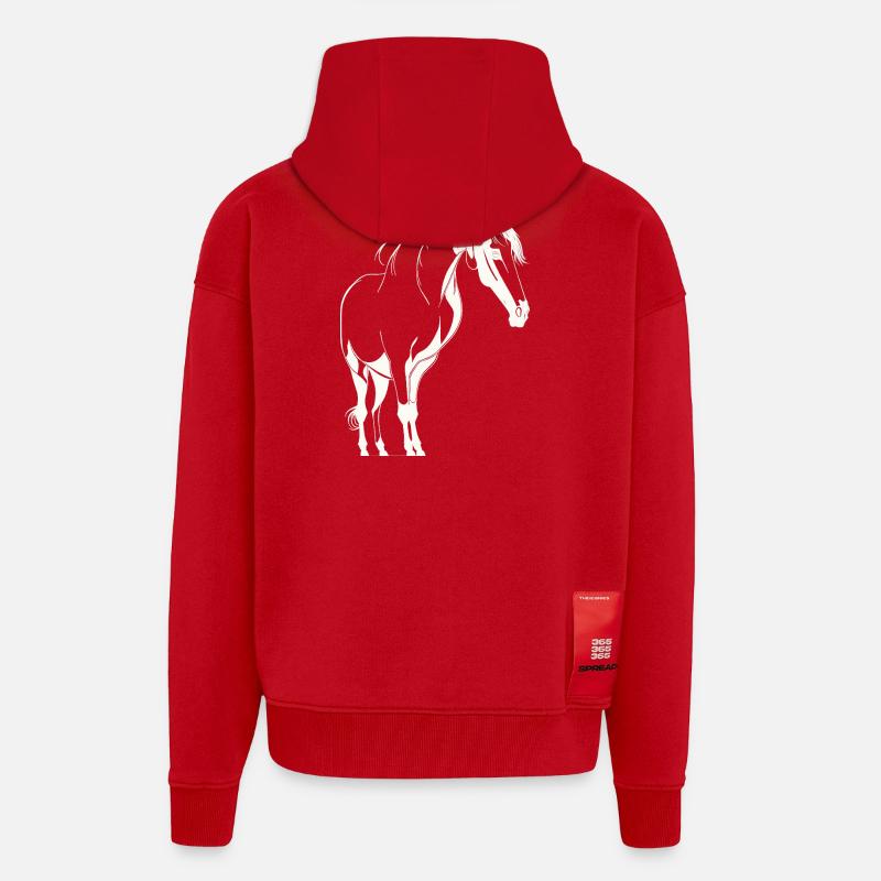 Cheval majestueux - Veste à capuche bio épaisse oversize fabriqué en UE - rouge