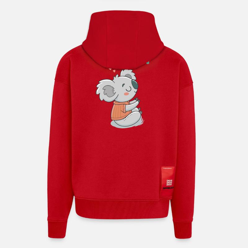 Koala Zen en Pullover Orange - Veste à capuche bio épaisse oversize fabriqué en UE - rouge