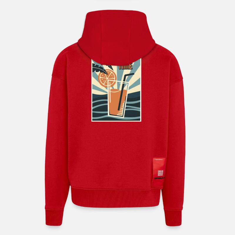 Boisson Orange d’été rétro - Veste à capuche bio épaisse oversize fabriqué en UE - rouge