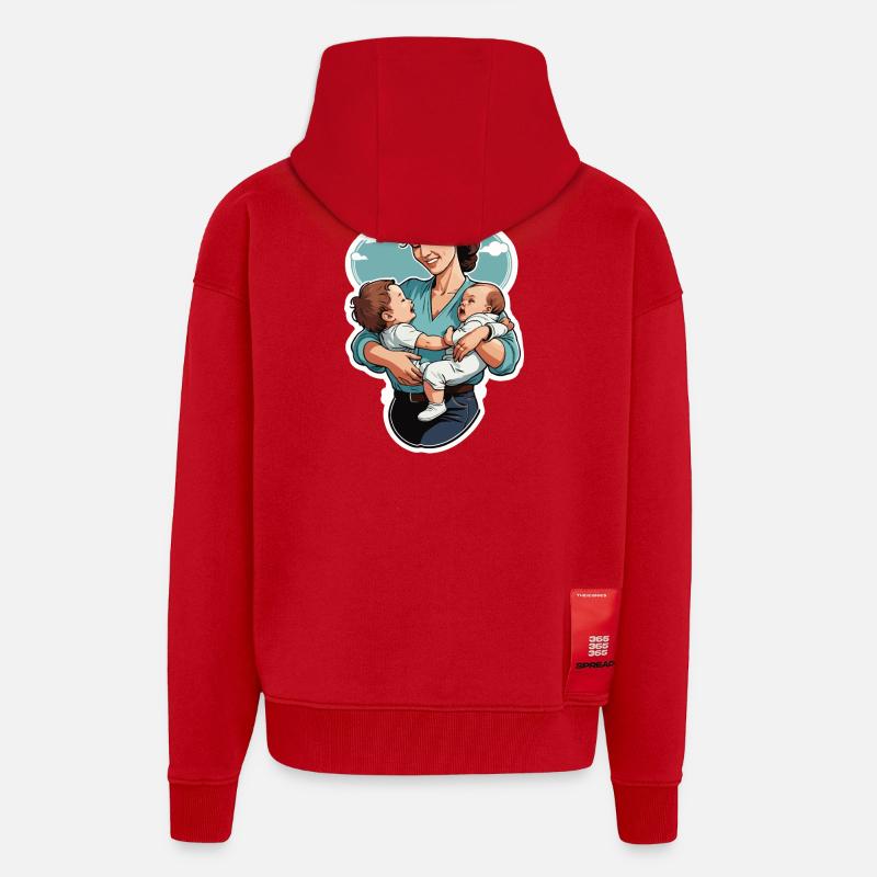 Liebevolle Mutter mit Zwillingsbabys - Zip Hoodie - made by SPREAD - Rot