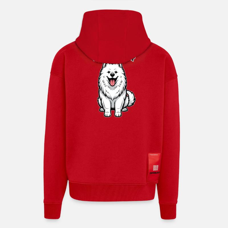 Samoyède Fluff Puissance Mignon Moelleux - Veste à capuche bio épaisse oversize fabriqué en UE - rouge