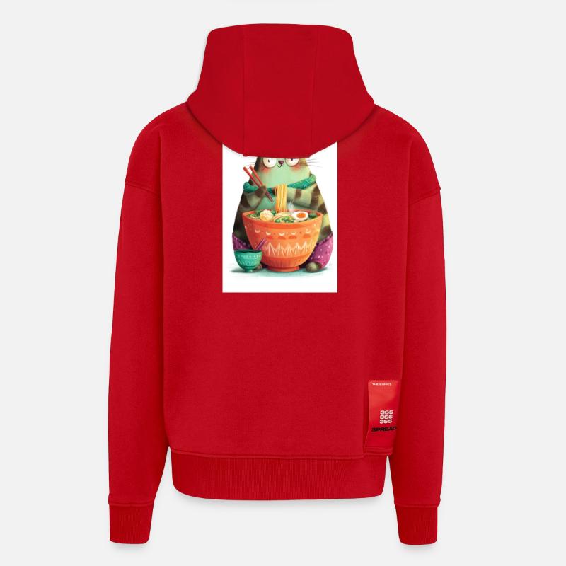 Festin de chats ramen - Veste à capuche bio épaisse oversize fabriqué en UE - rouge