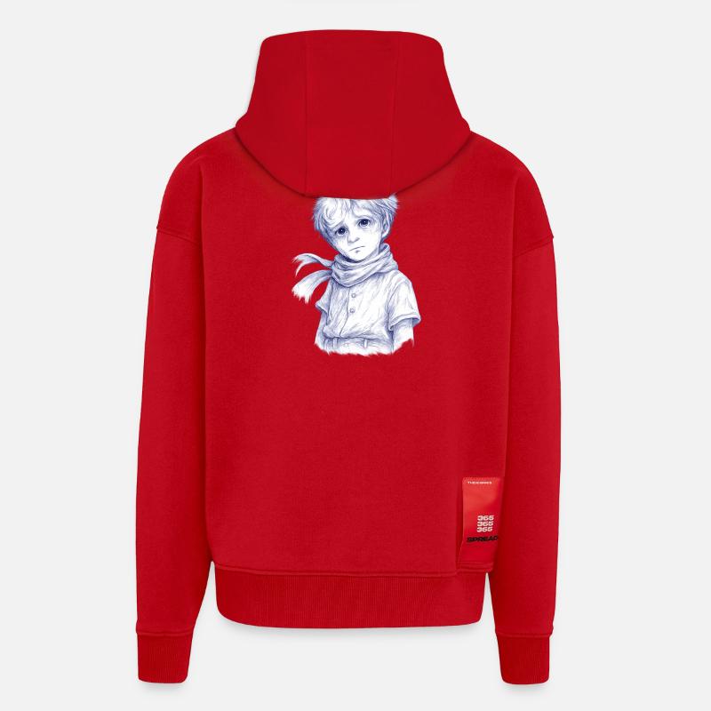 Blauer Bleistiftjunge mit Schal - Zip Hoodie - made by SPREAD - Rot