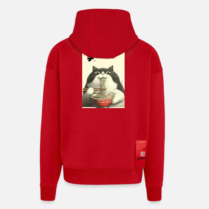 Neko Ramen Kat Slurp - Heavyweight oversized organic hættejakke made in EU - rød