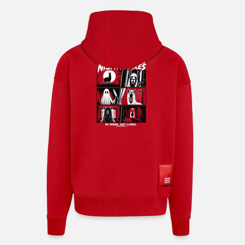 Lama Nightmares Horror Comic - Veste à capuche bio épaisse oversize fabriqué en UE - rouge