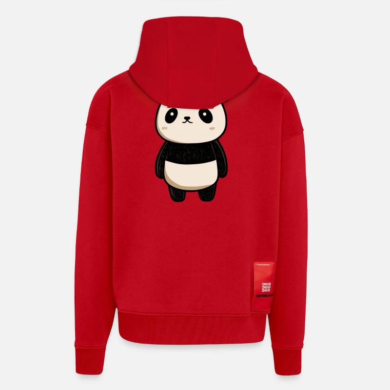 dessin panda, panda mignon, bébé panda - Veste à capuche bio épaisse oversize fabriqué en UE - rouge