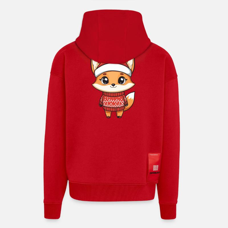 Noël de Noël Fox - Veste à capuche bio épaisse oversize fabriqué en UE - rouge
