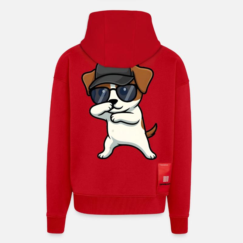Dab du Jack Russel Terrier - Veste à capuche bio épaisse oversize fabriqué en UE - rouge