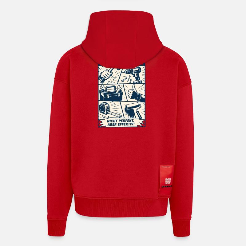 Fabriquer pas parfait mais efficace - Veste à capuche bio épaisse oversize fabriqué en UE - rouge