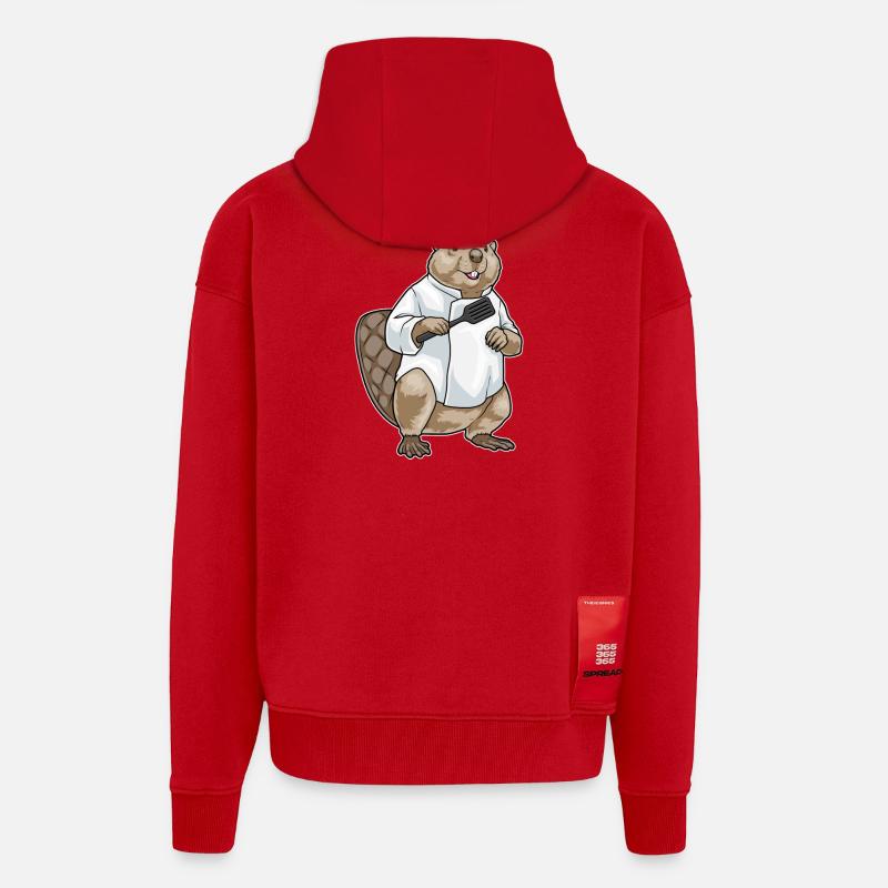 Beaver Cook Spatule Cuisson - Veste à capuche bio épaisse oversize fabriqué en UE - rouge