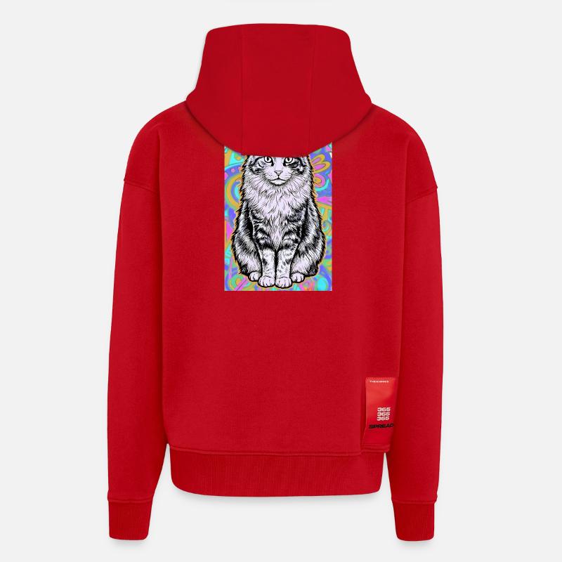 chat - Veste à capuche bio épaisse oversize fabriqué en UE - rouge