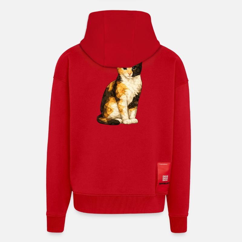 Emmi Polygon Chat Mignonnerie Géométrique - Veste à capuche bio épaisse oversize fabriqué en UE - rouge