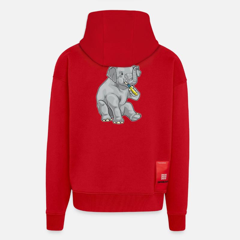 Crapaud d’anniversaire éléphant - Veste à capuche bio épaisse oversize fabriqué en UE - rouge