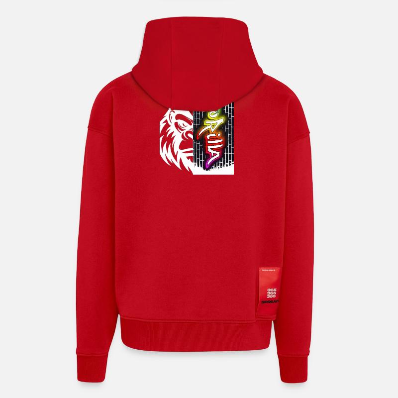 Texte de graffiti néon sur brique - Veste à capuche bio épaisse oversize fabriqué en UE - rouge