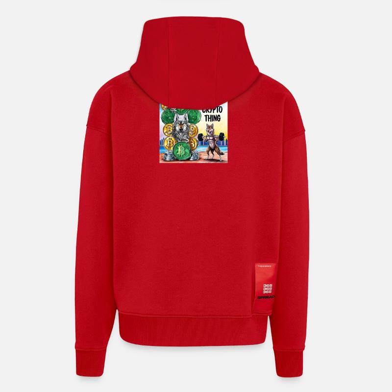 Crypto Wolf and Fox Power - Zip Hoodie - made by SPREAD - red